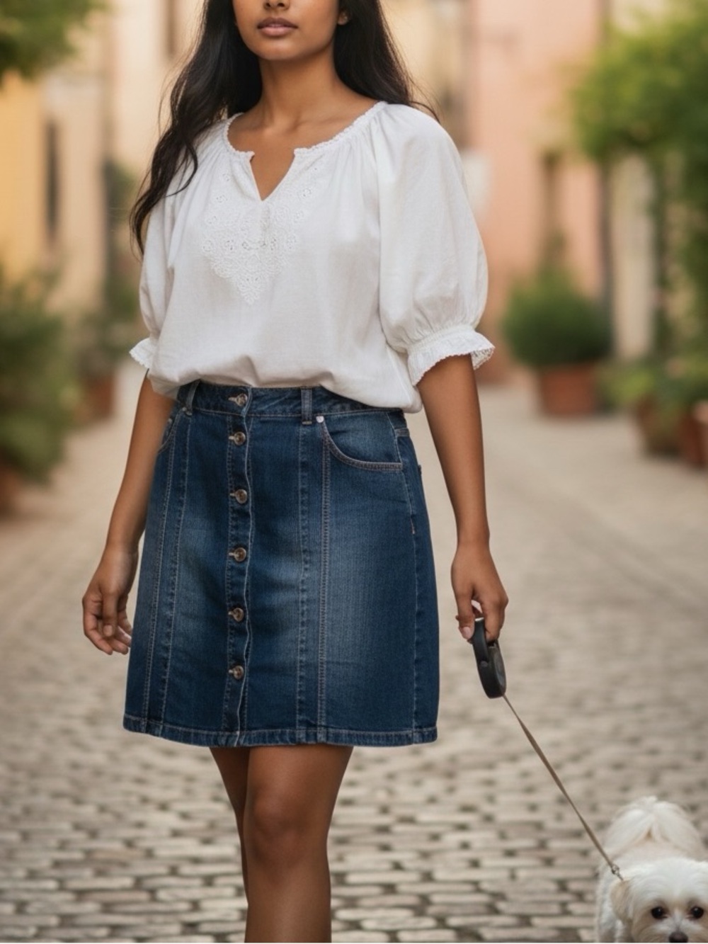 👛(ANY 2/$30) Vintage CONTRAST Denim Skirt 2 Front Pockets CHECK MEASUREMENTS